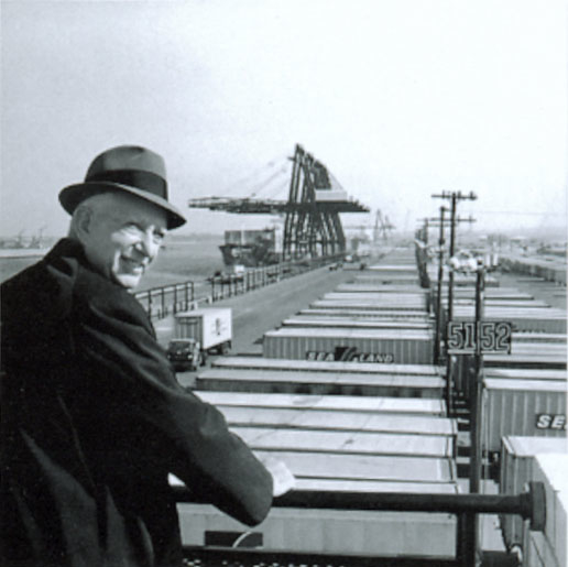 Malcom McLean at a Sea-Land container terminal, late 1950s